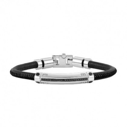 STAINLESS STEEL AND LEATHER BRACELET WITH RHINESTONES. 132901/015