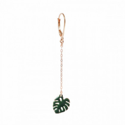 SINGLE HOOK CLASP EARRING WITH PENDANT GREEN MONSTERA LEAF