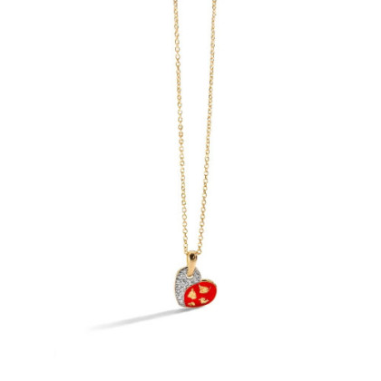 ENAMEL HEART AND GOLD LEAVES NECKLACE