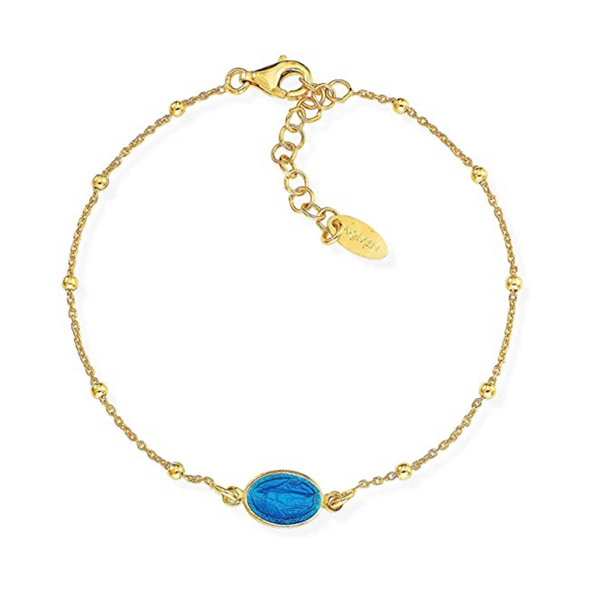 GOLDEN BRACELET WITH BEADS AND A VIRGIN MARY CHARM