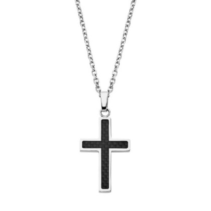 LOTUS STYLE MEN'S CROSS NECKLACE IN BLACK, STAINLESS STEEL