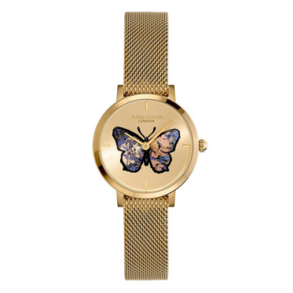 ULTRA-THIN 28MM GOLD MESH WATCH WITH BUTTERFLY DESIGN