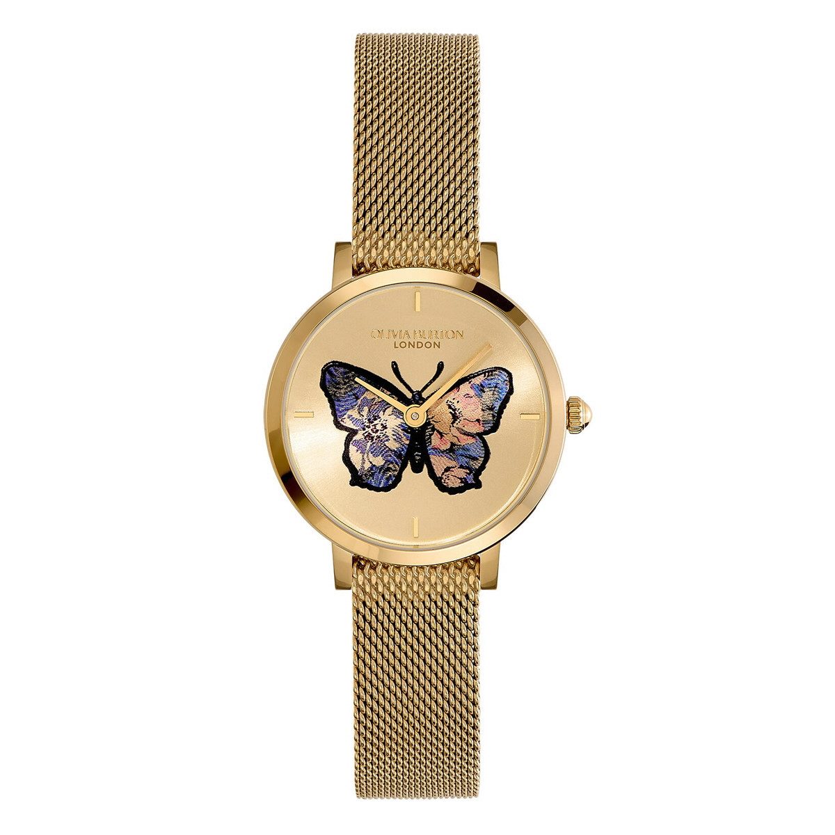 RELOJ ULTRAFINO DE MALLA DORADA CON DISEÑO DE MARIPOSA DE 28 MM