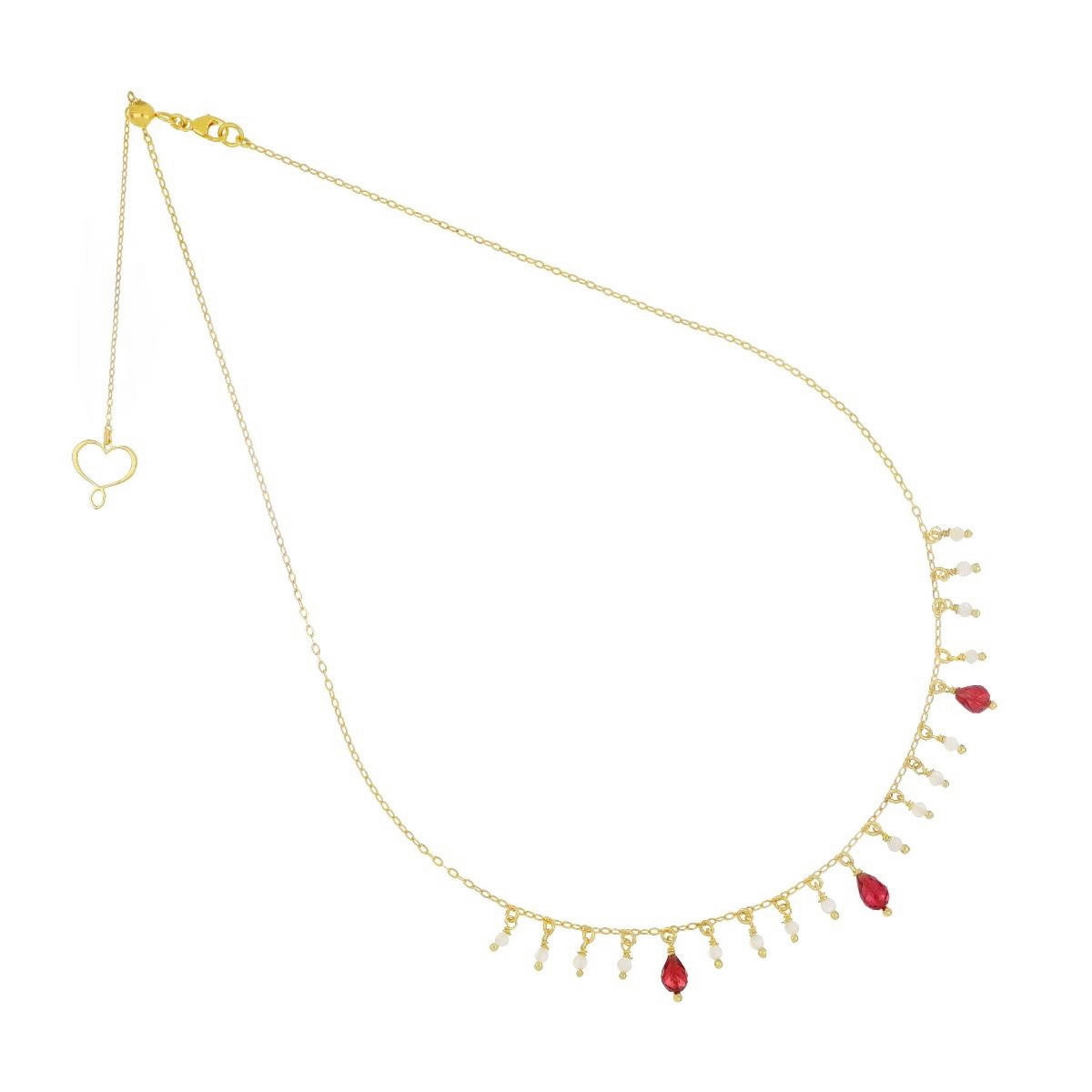 FRINGED NECKLACE WITH PEARLS AND GARNETS