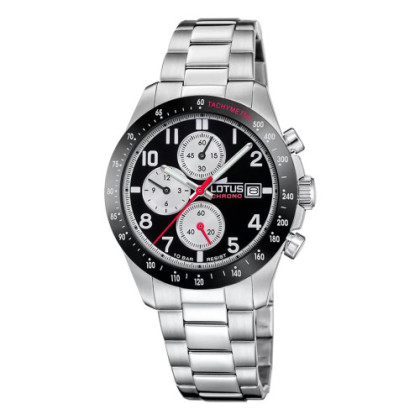 RELOJ LOTUS CHRONO NEGRO CORREA DE ACERO INOXIDABLE 316L